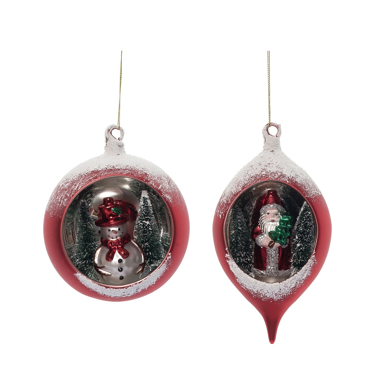 Glass Santa Snowman Globe Ornament Set of 2 Christmas Decor